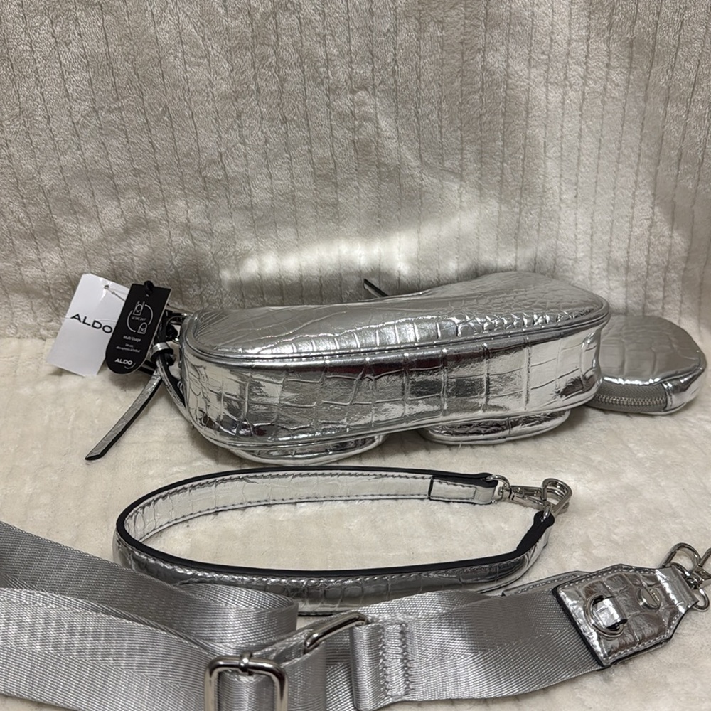 Aldo Silver Metallic Multi Purpose Crossbody Bag - Picture 10 of 11